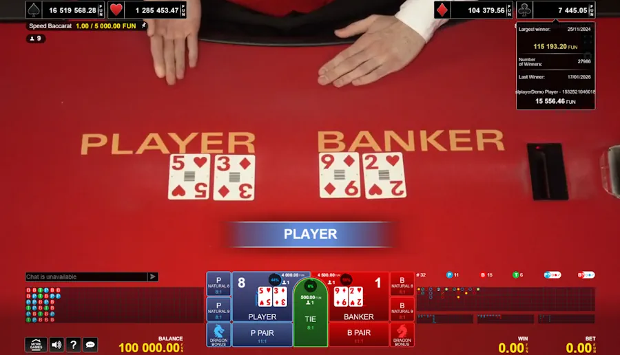 Speed Baccarat Demo Gameplay Screenshot